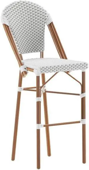 Lourdes Stackable Indoor/Outdoor French Bistro 30" High Barstool, Commercial Grade, White/Gray and Bamboo Finish Lourdes Stackable Indoor/Outdoor French Bistro 30" High Barstool, Commercial Grade, White/Gray and Bamboo Finish