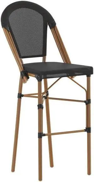 Marseille Stackable Indoor/Outdoor French Bistro 30" High Barstool, Commercial Grade, Black and Bamboo Finish Marseille Stackable Indoor/Outdoor French Bistro 30" High Barstool, Commercial Grade, Black and Bamboo Finish
