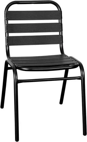 Lila Commercial Black Metal Indoor-Outdoor Restaurant Stack Chair with Metal Triple Slat Back