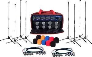 8 Channel UHF-Wireless Microphone System with Mic Stands