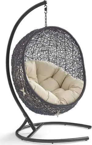 Encase Sunbrella Swing Outdoor Patio Lounge Chair Black Beige