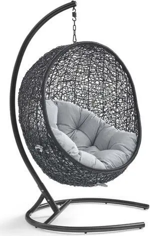 Encase Sunbrella Swing Outdoor Patio Lounge Chair Black Gray