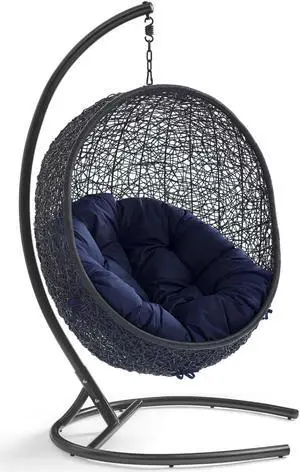 Encase Sunbrella Swing Outdoor Patio Lounge Chair Black Navy