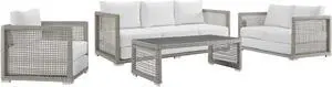 Aura 4 Piece Outdoor Patio Wicker Rattan Set Gray White