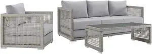 Aura 3 Piece Outdoor Patio Wicker Rattan Set Gray Gray