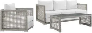 Aura 3 Piece Outdoor Patio Wicker Rattan Set Gray White