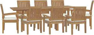 Marina 9 Piece Outdoor Patio Teak Dining Set Natural White