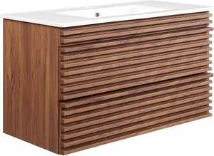 Render 36" Wall-Mount Bathroom Vanity Walnut White