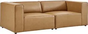Mingle Vegan Leather 2-Piece Sectional Sofa Loveseat Tan