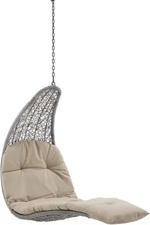 Landscape Outdoor Patio Hanging Chaise Lounge Outdoor Patio Swing Chair Light Gray Beige