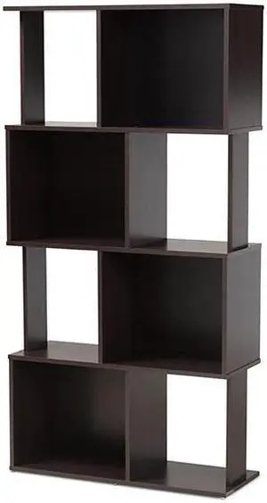 Baxton Studio Riva Modern and Contemporary Dark Brown Finished Geometric Wood Bookshelf