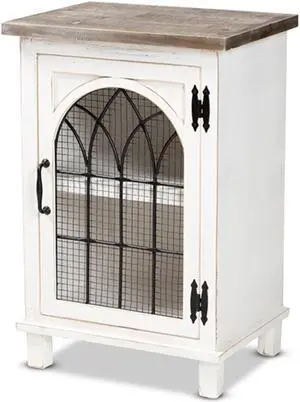 Baxton Studio Faron Classic and Traditional Farmhouse Two-Tone Distressed White and Oak Brown Finished Wood 1-Door End Table