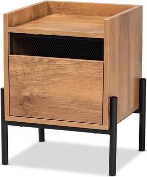 Baxton Studio Tasman Modern and Contemporary Industrial Natural Brown Finished Wood and Black Metal End Table