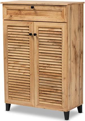 Baxton Studio Coolidge Modern and Contemporary Oak Brown Finished Wood 5-Shelf Shoe Storage Cabinet