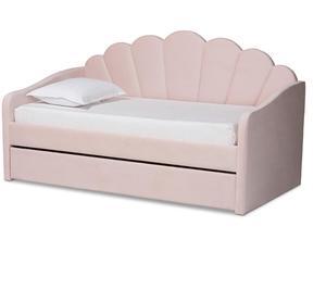 Baxton Studio Timila Modern and Contemporary Light Pink Velvet Fabric Upholstered Full Size Daybed with Trundle