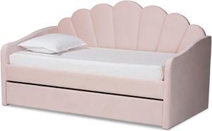 Baxton Studio Timila Modern and Contemporary Light Pink Velvet Fabric Upholstered Twin Size Daybed with Trundle