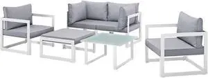 Fortuna 6 Piece Outdoor Patio Sectional Sofa Set - White Gray Fortuna 6 Piece Outdoor Patio Sectional Sofa Set - White Gray