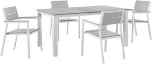 Maine 5 Piece Outdoor Patio Dining Set - White Light Gray Maine 5 Piece Outdoor Patio Dining Set - White Light Gray
