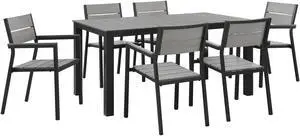 Maine 7 Piece Outdoor Patio Dining Set - Brown Gray Maine 7 Piece Outdoor Patio Dining Set - Brown Gray