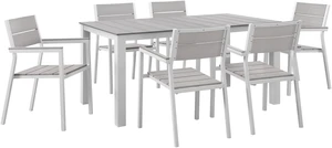 Maine 7 Piece Outdoor Patio Dining Set - White Light Gray Maine 7 Piece Outdoor Patio Dining Set - White Light Gray