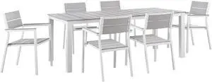 Maine 7 Piece Outdoor Patio Dining Set - White Light Gray