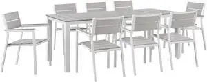 Maine 9 Piece Outdoor Patio Dining Set - White Light Gray