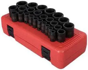 Sunex 2645 1/2-Inch Drive Impact Socket Set, Metric, Standard, 6-Point, Cr-Mo, 10mm - 36mm, 26-Piece