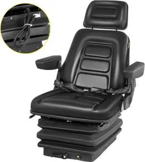 VEVOR Suspension Seat Adjustable Backrest Headrest Armrest, Forklift Seat With Slide Rails, Foldable Heavy Duty for Tractor Forklift Excavator Skid Steer