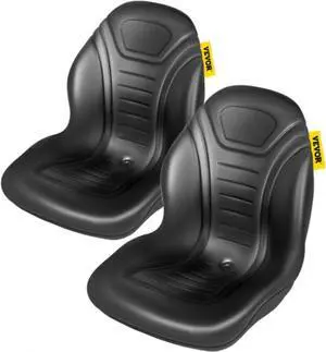 VEVOR Universal Tractor Seat Replacement 2 Pack, Compact High Back Mower Seat Pair, Black Vinyl Forklift Seat, Central Drain Hole Skid Steer Seat with Mounting Bolt Patterns