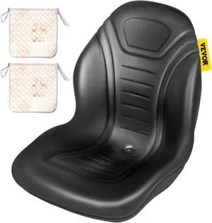 VEVOR Universal Lawn Tractor Seat Replacement, Compact High Back Mower Seat, Black Vinyl Forklift Seat, Central Drain Hole Skid Steer Seat with Mounting Bolt Patterns of 8" x 11.5" & 11.25" x 11.5"