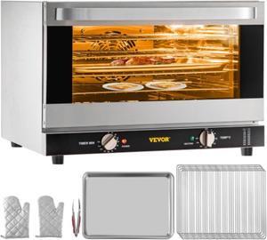 VEVOR Commercial Convection Oven, 47L/43Qt, Half-Size Conventional Oven Countertop, 1600W 4-Tier Toaster w/ Front Glass Door, Electric Baking Oven w/ Trays Wire Racks Clip Gloves, 120V, ETL Listed