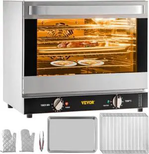 VEVOR Commercial Convection Oven, 66L/60Qt, Half-Size Conventional Oven Countertop, 1800W 4-Tier Toaster w/ Front Glass Door, Electric Baking Oven w/ Trays Wire Racks Clip Gloves, 120V, ETL Listed