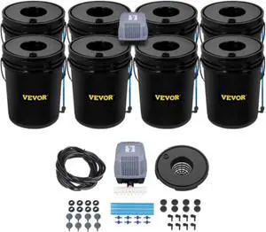 VEVOR DWC Hydroponic System, 5 Gallon 8 Buckets, Deep Water Culture Growing Bucket, Hydroponics Grow Kit with Pump, Air Stone and Water Level Device, for Indoor/Outdoor Leafy Vegetables