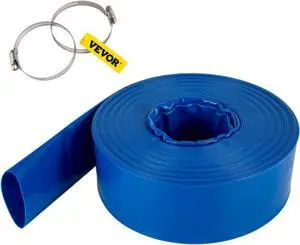 VEVOR Discharge Hose, 1-1/2" x 105', PVC Fabric Lay Flat Hose, Heavy Duty Backwash Drain Hose with Clamps, Weather-proof & Burst-proof, Ideal for Swimming Pool & Water Transfer, Blue