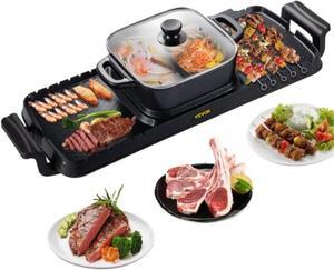 VEVOR 2 in 1 Electric Grill and Hot Pot, 2400W BBQ Pan Grill and Hot Pot, Multifunctional Teppanyaki Grill Pot with Dual Temp Control, Smokeless Hot Pot Grill with Nonstick Coating for 1-8 People