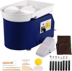 VEVOR Pottery Wheel 28cm Pottery Forming Machine with Detachable Basin Foot Pedal Control 350W Art Craft DIY Clay Tool for Art Craft Work and Home DIY Blue, 18 Piece