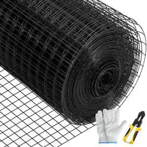 VEVOR Hardware Cloth, 48" x 50' & 1"x1" Mesh Size, Galvanized Steel Vinyl Coated 16 Gauge Chicken Wire Fencing w/A Cutting Plier & A Pair of Fabric Gloves, for Garden Fencing & Pet Enclosures, Black