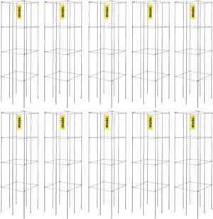 VEVOR Tomato Cages, 11.8" x 11.8" x 46.1", 10 Packs Square Plant Support Cages, Silver PVC-Coated Steel Tomato Towers for Climbing Vegetables, Plants, Flowers, Fruits