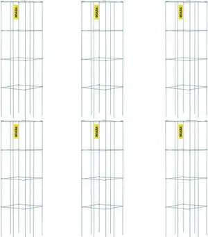 VEVOR Tomato Cages, 14.6" x 14.6" x 39.4", 6 Packs Square Plant Support Cages, Green PVC-Coated Steel Tomato Towers for Climbing Vegetables, Plants, Flowers, Fruits