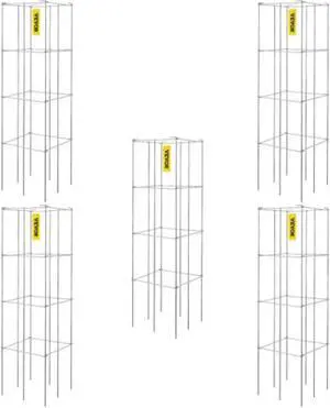 VEVOR Tomato Cages, 11.8" x 11.8" x 46.1", 5 Packs Square Plant Support Cages, Silver PVC-Coated Steel Tomato Towers for Climbing Vegetables, Plants, Flowers, Fruits