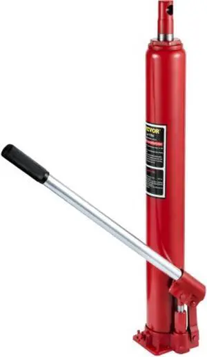 VEVOR Hydraulic Long Ram Jack, 4 Tons/8818 lbs Capacity, with Single Piston Pump and Flat Base, Manual Cherry Picker w/Handle, for Garage/Shop Cranes, Engine Lift Hoist, Red