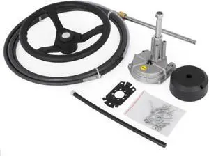 VEVOR Outboard Steering System 16' Outboard Steering Kit 16 Feet Boat Steering Cable with 13" Wheel Durable Marine Steering System