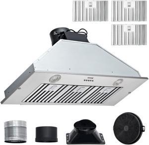 VEVOR Insert Range Hood, 800CFM 3-Speed, 36 Inch Stainless Steel Built-in Kitchen Vent with Push Button Control LED Lights Baffle Filters, Ducted/Ductless Convertible, ETL Listed