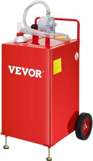 VEVOR 30 Gallon Fuel Caddy, Fuel Storage Tank on 2 Wheels, Portable Gas Caddy with Manuel Transfer Pump, Gasoline Diesel Fuel Container for Cars, Lawn Mowers, ATVs, Boats, More, Red