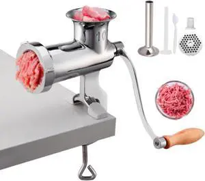 VEVOR Manual Meat Grinder, All Parts Stainless Steel, Hand Operated Meat Grinding Machine with Tabletop Clamp, 2 Grinding Plates & Sausage Stuffer, Ideal for Home Kitchen Restaurant Butchers Shop