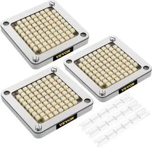 VEVOR Replacement Chopper Blade, 3/8 inch, 3 PCS French Fry Blade Assembly with 6 Extra Knives, Stainless Steel Dicer Parts and Push Block for Cutting Potatoes Carrots Onions Cucumbers Mushrooms