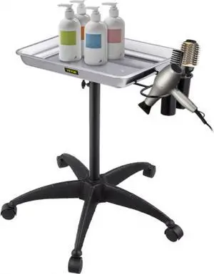 VEVOR Mayo Stand Medical Tray, Height Adjustable Stainless Steel Salon Tray Easy Assemble Tattoo Cart Lab Tray with 2 Cups & 1 Metal Ring for SPA Clinic Personal Care Lab Hospital Dentistry, Silver