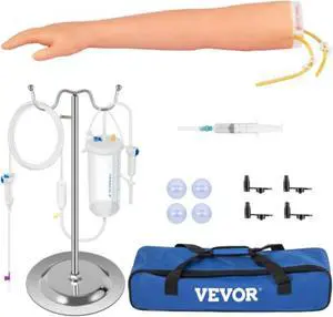 VEVOR 12 PCS Phlebotomy Practice Kit, IV Venipuncture Intravenous Training, High Simulation IV Practice Arm Kit with Carrying Bag, Practice and Perfect IV Skills, for Students Nurses and Professionals