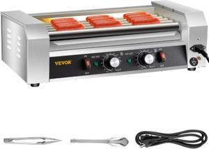 VEVOR Hot Dog Roller, 12 Hot Dog Capacity 5 Rollers, 750W Stainless Steel Cook Warmer Machine with Dual Temp Control, LED Light and Detachable Drip Tray, Sausage Grill Cooker for Kitchen Restaurant