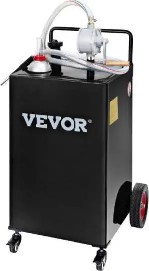 VEVOR Fuel Caddy, 35 Gallon, Gas Storage Tank on 4 Wheels, with Manuel Transfer Pump, Gasoline Diesel Fuel Container for Cars, Lawn Mowers, ATVs, Boats, More, Black